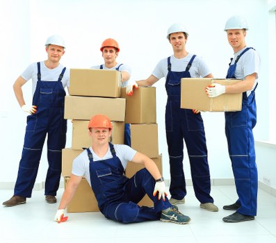 Furniture and boxes loaded into a removals van